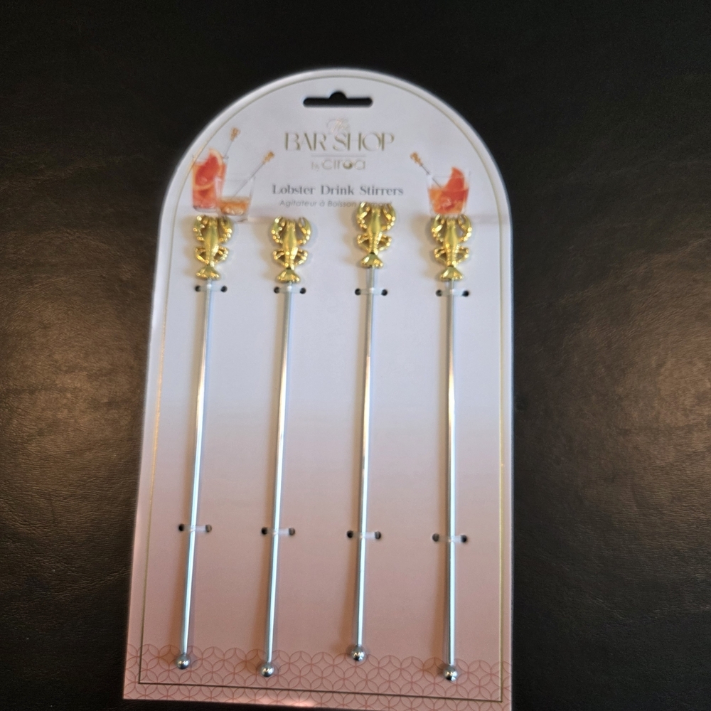 The Bar Shop by Ciroa Gold Lobster Drink Stirrers Set of 4 Stainless Steel